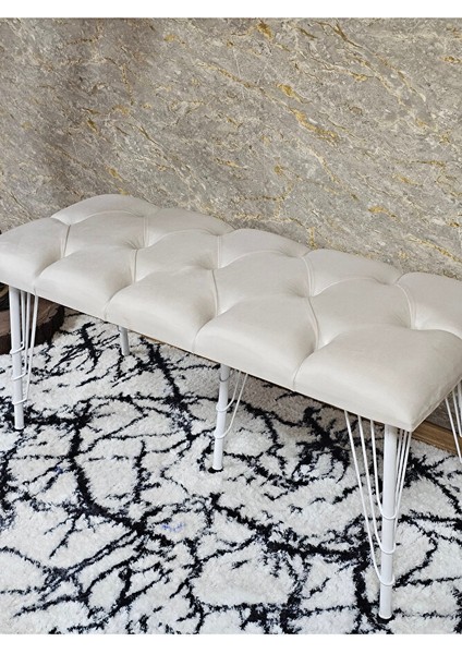 Metal Beyaz Tel Ayaklı 100 cm Puf Bench - Puf - Bench - Oturak - Mutfak Oturağı - Antre Oturağı Krem Renk 100 x 40 Boyut/ebat fırsatları