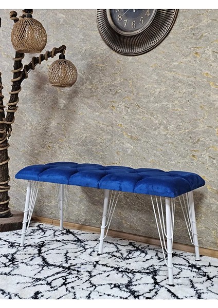 Metal Beyaz Tel Ayaklı 100 cm Puf Bench - Puf - Bench - Oturak - Mutfak Oturağı - Antre Oturağı Mavi Renk 100 x 40 Boyut/ebat