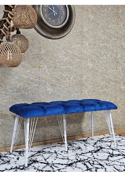 Metal Beyaz Tel Ayaklı 100 cm Puf Bench - Puf - Bench - Oturak - Mutfak Oturağı - Antre Oturağı Mavi Renk 100 x 40 Boyut/ebat modelleri