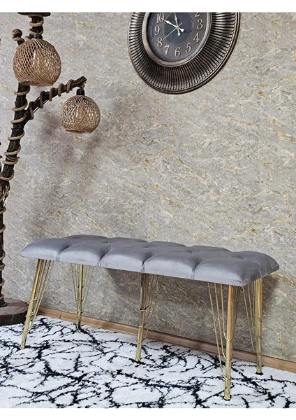 Metal Gold Tel Ayaklı 100 cm Puf Bench - Puf - Bench - Oturak - Mutfak Oturağı - Antre Oturağı Gri Renk 100 x 40 Boyut/ebat