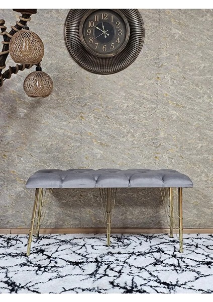 Metal Gold Tel Ayaklı 100 cm Puf Bench - Puf - Bench - Oturak - Mutfak Oturağı - Antre Oturağı Gri Renk 100 x 40 Boyut/ebat fiyatları