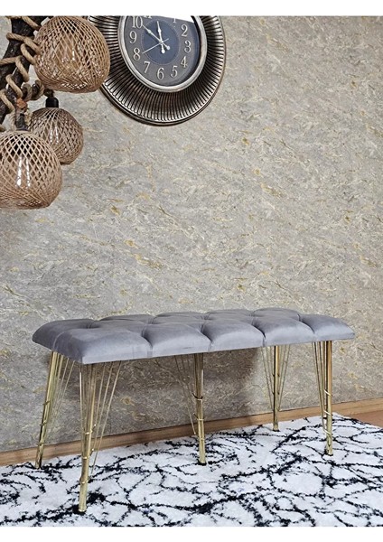 Metal Gold Tel Ayaklı 100 cm Puf Bench - Puf - Bench - Oturak - Mutfak Oturağı - Antre Oturağı Gri Renk 100 x 40 Boyut/ebat modelleri