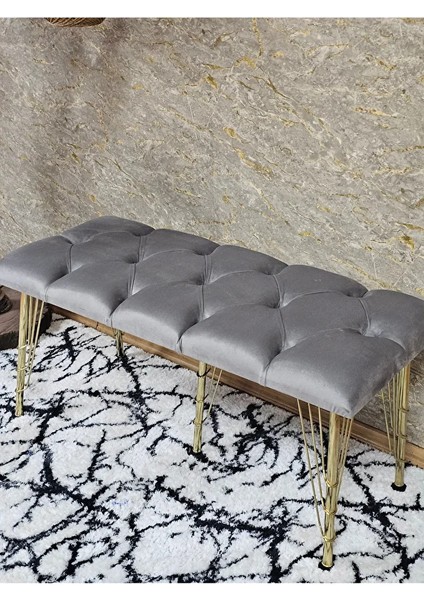 Metal Gold Tel Ayaklı 100 cm Puf Bench - Puf - Bench - Oturak - Mutfak Oturağı - Antre Oturağı Gri Renk 100 x 40 Boyut/ebat fırsatları