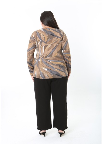 Kadın Desenli Likralı Yünlü Viskon Bluz