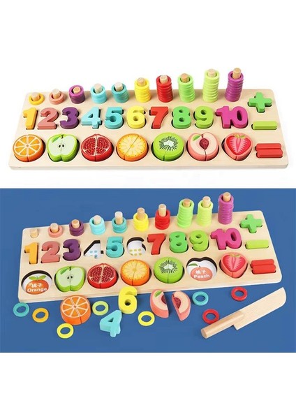 Montessori Ahşap Eğitici Meyve Doğrama Tanıma Oyuncak Seti Sayılar Halkalar Meyveler Motor Becerisi fırsatları