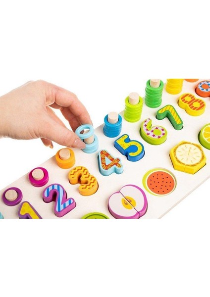 Montessori Ahşap Eğitici Meyve Doğrama Tanıma Oyuncak Seti Sayılar Halkalar Meyveler Motor Becerisi indirimleri