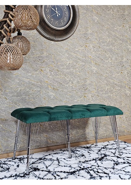 Metal Krom Tel Ayaklı 100 cm Puf Bench - Puf - Bench - Oturak - Mutfak Oturağı - Antre Oturağı Yeşil Renk 100 x 40 Boyut/ebat modelleri