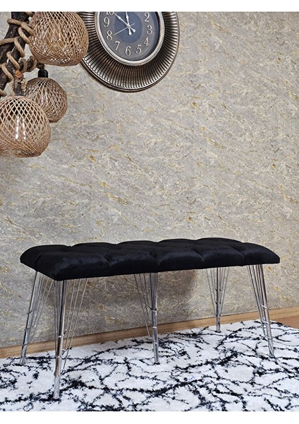 Metal Krom Tel Ayaklı 100 cm Puf Bench - Puf - Bench - Oturak - Mutfak Oturağı - Antre Oturağı Siyah Renk 100 x 40 Boyut/ebat modelleri