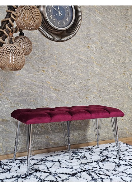 Metal Krom Tel Ayaklı 100 cm Puf Bench - Puf - Bench - Oturak - Mutfak Oturağı - Antre Oturağı Bordo Renk 100 x 40 Boyut/ebat modelleri