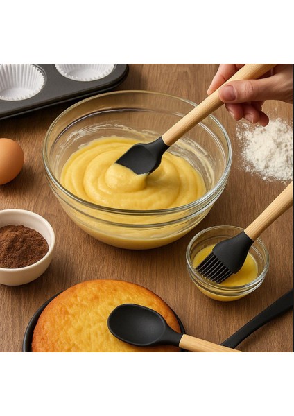 3'lü Siyah Bambu Silikon Spatula Seti modelleri