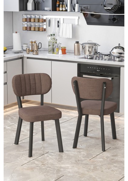 Parla Mutfak Sandalyesi Yemek Odası Bahçe Balkon Otel Restoran Kafe Sandalyesi - 4 Adet - Kahverengi