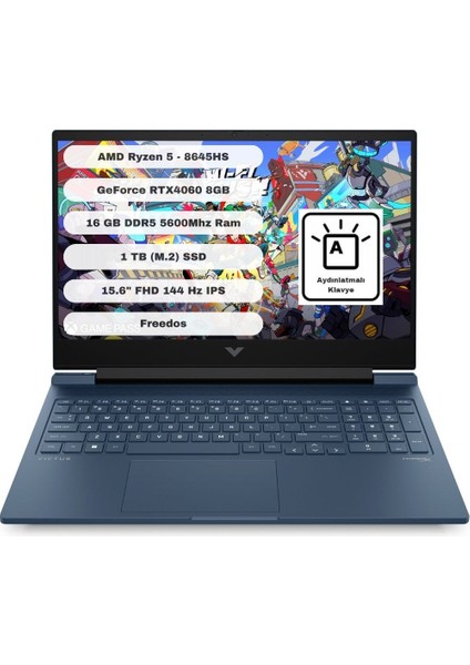 Victus Gaming 15 Gtı1 Amd Ryzen 5 8645HS 16GB 1tb SSD RTX4060 Freedos 15.6" Fhd A05NHEA
