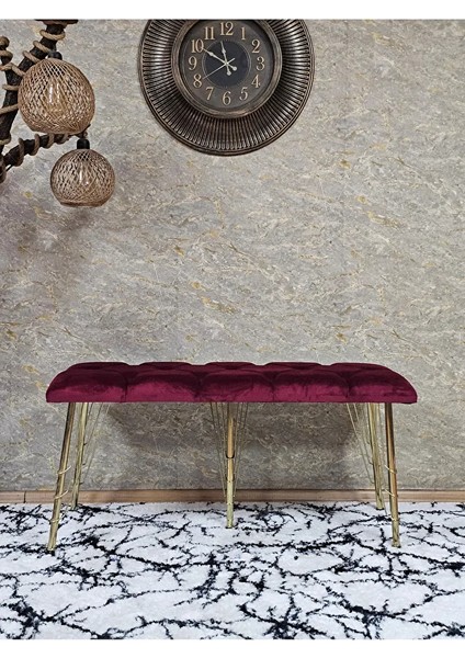 Metal Gold Tel Ayaklı 100 cm Puf Bench - Puf - Bench - Oturak - Mutfak Oturağı - Antre Oturağı Bordo Renk 100 x 40 Boyut/ebat fiyatları