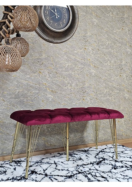 Metal Gold Tel Ayaklı 100 cm Puf Bench - Puf - Bench - Oturak - Mutfak Oturağı - Antre Oturağı Bordo Renk 100 x 40 Boyut/ebat modelleri
