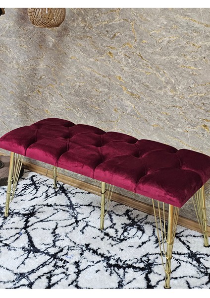 Metal Gold Tel Ayaklı 100 cm Puf Bench - Puf - Bench - Oturak - Mutfak Oturağı - Antre Oturağı Bordo Renk 100 x 40 Boyut/ebat fırsatları
