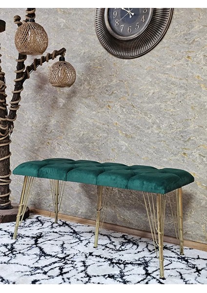 Metal Gold Tel Ayaklı 100 cm Puf Bench - Puf - Bench - Oturak - Mutfak Oturağı - Antre Oturağı Yeşil Renk 100 x 40 Boyut/ebat