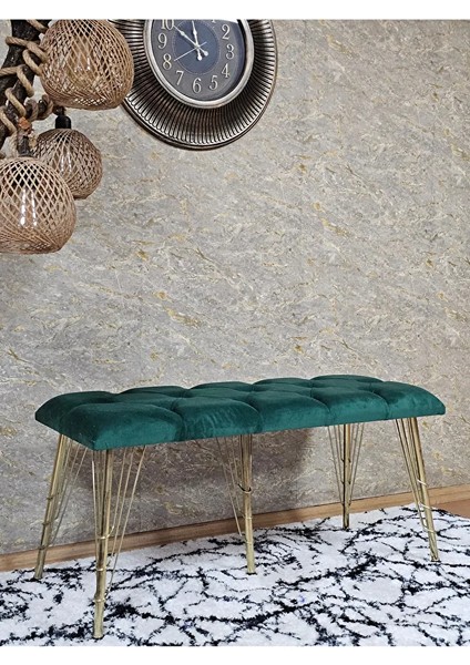 Metal Gold Tel Ayaklı 100 cm Puf Bench - Puf - Bench - Oturak - Mutfak Oturağı - Antre Oturağı Yeşil Renk 100 x 40 Boyut/ebat modelleri