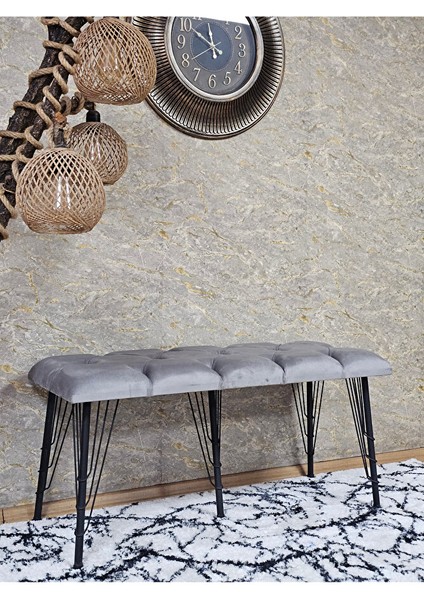 Metal Siyah Tel Ayaklı 100 cm Puf Bench - Puf - Bench - Oturak - Mutfak Oturağı - Antre Oturağı Gri Renk 100 x 40 Boyut/ebat modelleri