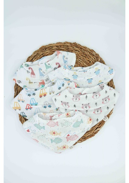 5'li Yumuşacık %100 Pamuk Müslin Bebek Salya Mama Önlüğü 0-18 Ay