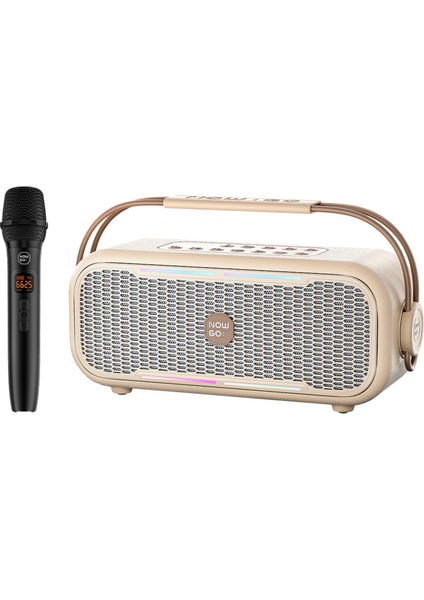 NowGo C1 100W Taşınabilir RGB Bluetooth Hoparlör Mikrofonlu Karaoke Parti Speaker Bej