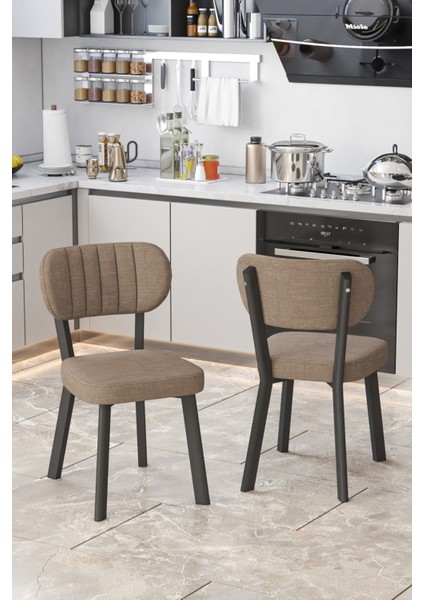 Parla Mutfak Sandalyesi Yemek Odası Bahçe Balkon Otel Restoran Kafe Sandalyesi - 4 Adet - Cappucino