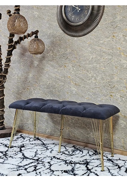 Metal Gold Tel Ayaklı 100 cm Puf Bench - Puf - Bench - Oturak - Mutfak Oturağı - Antre Oturağı Füme Renk 100 x 40 Boyut/ebat