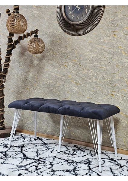 Metal Beyaz Tel Ayaklı 100 cm Puf Bench - Puf - Bench - Oturak - Mutfak Oturağı - Antre Oturağı Füme Renk 100 x 40 Boyut/ebat