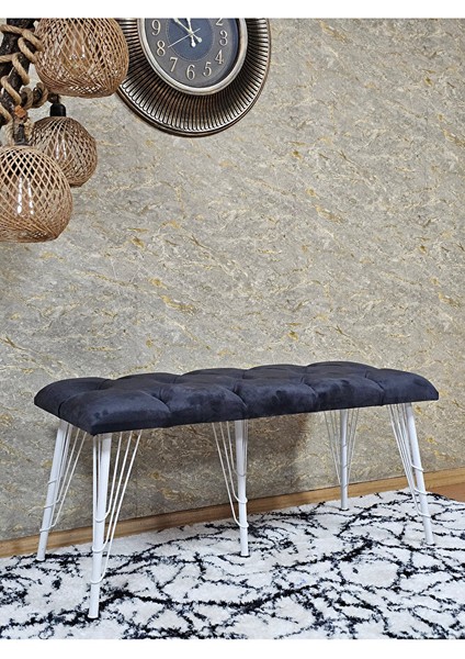 Metal Beyaz Tel Ayaklı 100 cm Puf Bench - Puf - Bench - Oturak - Mutfak Oturağı - Antre Oturağı Füme Renk 100 x 40 Boyut/ebat modelleri