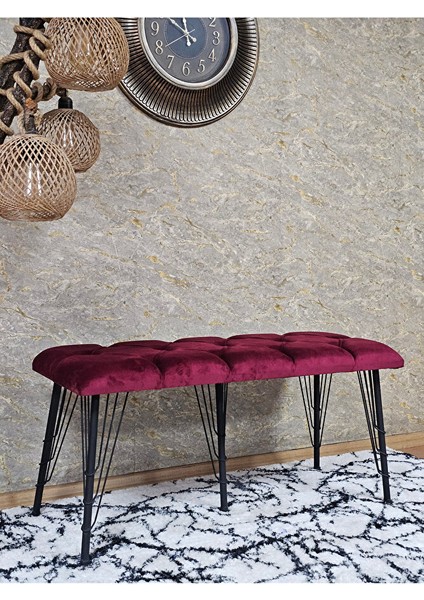 Metal Siyah Tel Ayaklı 100 cm Puf Bench - Puf - Bench - Oturak - Mutfak Oturağı - Antre Oturağı Bordo Renk 100 x 40 Boyut/ebat modelleri