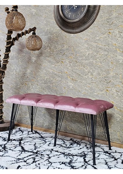 Metal Siyah Tel Ayaklı 100 cm Puf Bench - Puf - Bench - Oturak - Mutfak Oturağı - Antre Oturağı Pembe Renk 100 x 40 Boyut/ebat