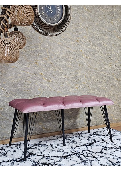 Metal Siyah Tel Ayaklı 100 cm Puf Bench - Puf - Bench - Oturak - Mutfak Oturağı - Antre Oturağı Pembe Renk 100 x 40 Boyut/ebat modelleri