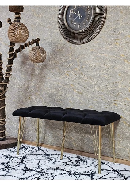 Metal Gold Tel Ayaklı 100 cm Puf Bench - Puf - Bench - Oturak - Mutfak Oturağı - Antre Oturağı Siyah Renk 100 x 40 Boyut/ebat