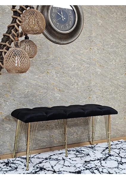 Metal Gold Tel Ayaklı 100 cm Puf Bench - Puf - Bench - Oturak - Mutfak Oturağı - Antre Oturağı Siyah Renk 100 x 40 Boyut/ebat modelleri