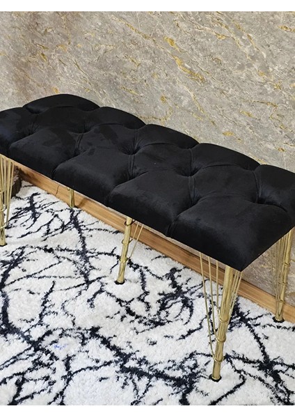 Metal Gold Tel Ayaklı 100 cm Puf Bench - Puf - Bench - Oturak - Mutfak Oturağı - Antre Oturağı Siyah Renk 100 x 40 Boyut/ebat fırsatları