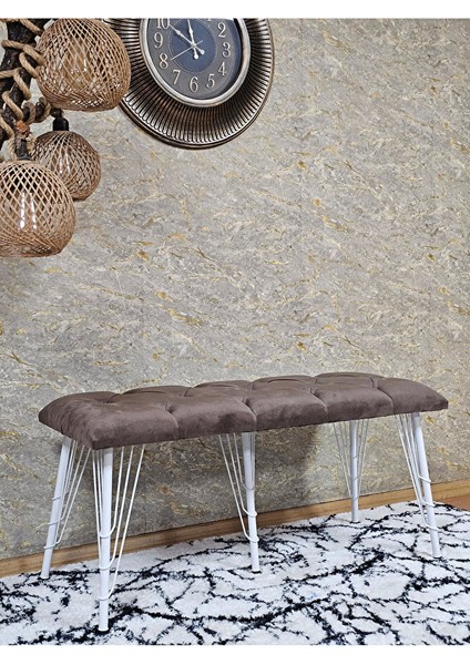 Metal Beyaz Tel Ayaklı 100 cm Puf Bench - Puf - Bench - Oturak - Mutfak Oturağı - Antre Oturağı Kahverengi Renk 100 x 40 Boyut/ebat modelleri
