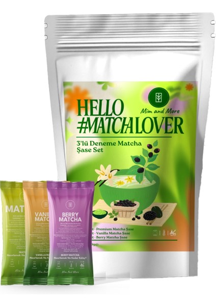 Matcha Deneme Seti 3'lü - Saf, Vanilya, Böğürtlen Aromalı Deneme Matcha Seti 3x3 gr