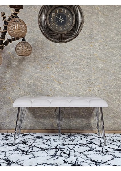 Metal Krom Tel Ayaklı 100 cm Puf Bench - Puf - Bench - Oturak - Mutfak Oturağı - Antre Oturağı Krem Renk 100 x 40 Boyut/ebat fiyatları