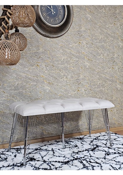 Metal Krom Tel Ayaklı 100 cm Puf Bench - Puf - Bench - Oturak - Mutfak Oturağı - Antre Oturağı Krem Renk 100 x 40 Boyut/ebat modelleri