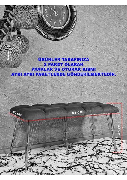Metal Krom Tel Ayaklı 100 cm Puf Bench - Puf - Bench - Oturak - Mutfak Oturağı - Antre Oturağı Krem Renk 100 x 40 Boyut/ebat indirimleri