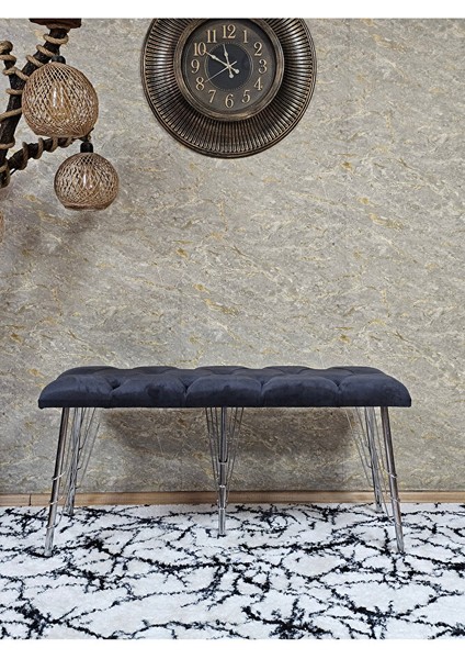 Metal Krom Tel Ayaklı 100 cm Puf Bench - Puf - Bench - Oturak - Mutfak Oturağı - Antre Oturağı Füme Renk 100 x 40 Boyut/ebat fiyatları