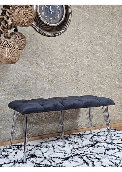 Metal Krom Tel Ayaklı 100 cm Puf Bench - Puf - Bench - Oturak - Mutfak Oturağı - Antre Oturağı Füme Renk 100 x 40 Boyut/ebat modelleri
