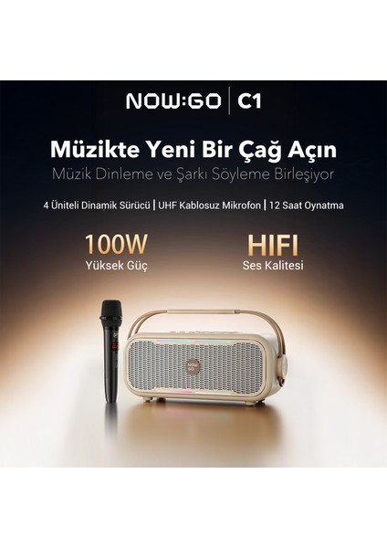 NowGo C1 100W Taşınabilir RGB Bluetooth Hoparlör Mikrofonlu Karaoke Parti Speaker Yeşil fiyatları