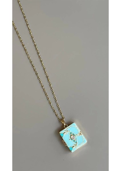 Etnik Desen Kapaklı Kolye - Mavi