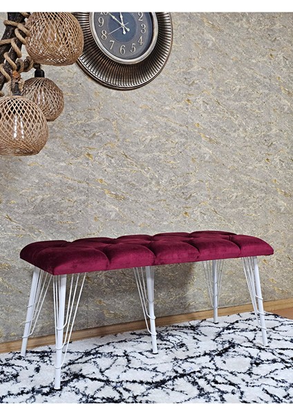 Metal Beyaz Tel Ayaklı 100 cm Puf Bench - Puf - Bench - Oturak - Mutfak Oturağı - Antre Oturağı Bordo Renk 100 x 40 Boyut/ebat modelleri