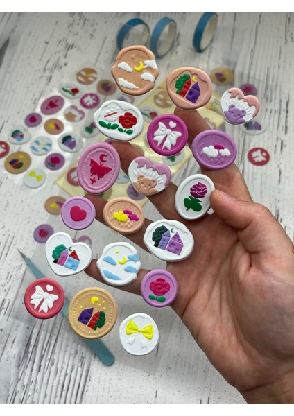 3D Kabartmalı 18 Adet Sarı Paket Mühür Desenli Sticker / Etiket / Çıkartma