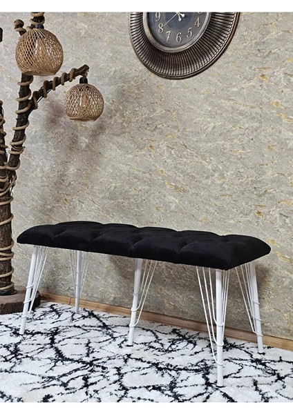 Metal Beyaz Tel Ayaklı 100 cm Puf Bench - Puf - Bench - Oturak - Mutfak Oturağı - Antre Oturağı Siyah Renk 100 x 40 Boyut/ebat