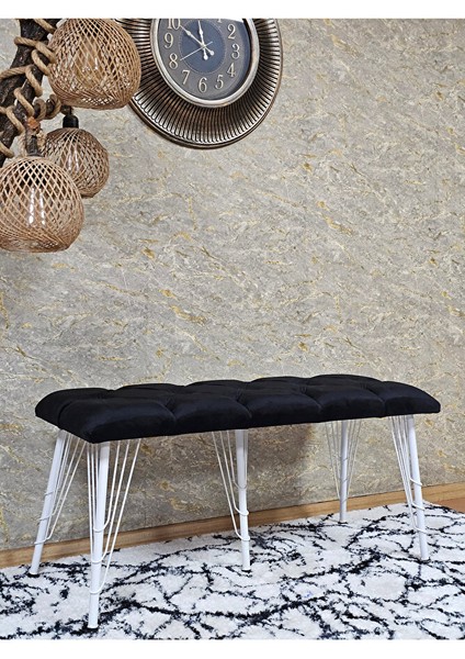 Metal Beyaz Tel Ayaklı 100 cm Puf Bench - Puf - Bench - Oturak - Mutfak Oturağı - Antre Oturağı Siyah Renk 100 x 40 Boyut/ebat modelleri