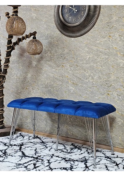 Metal Krom Tel Ayaklı 100 cm Puf Bench - Puf - Bench - Oturak - Mutfak Oturağı - Antre Oturağı Mavi Renk 100 x 40 Boyut/ebat