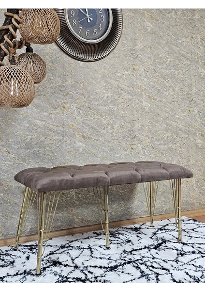 Metal Gold Tel Ayaklı 100 cm Puf Bench - Puf - Bench - Oturak - Mutfak Oturağı - Antre Oturağı Kahverengi Renk 100 x 40 Boyut/ebat modelleri