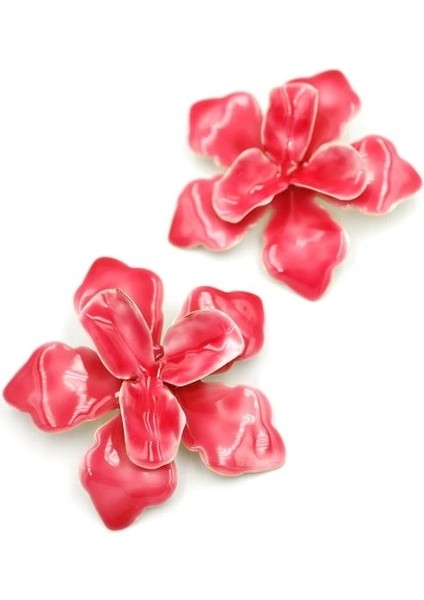 Metal Çiçek Küpe - Pembe